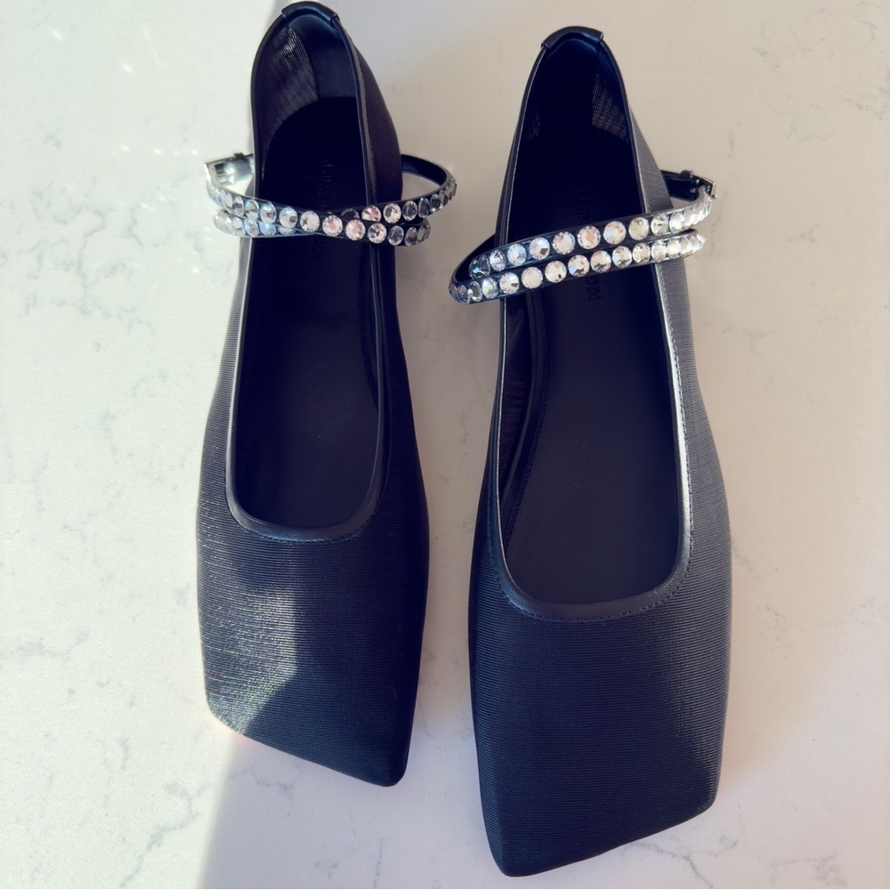 NIB Amina Muaddi Ane Ankle Strap Mesh ballet flat Size: 8.5 US/ 38 1/2” EU